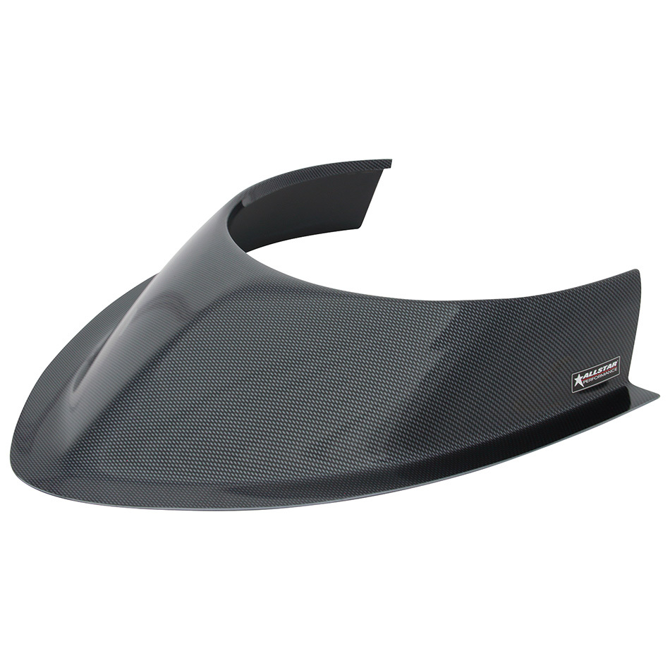 ALLSTAR PERFORMANCE Hood Scoop, 3-1/2" Height, Tapered Front, Curved Base, Offset Sides, Plastic, Carbon Fiber Look, Each