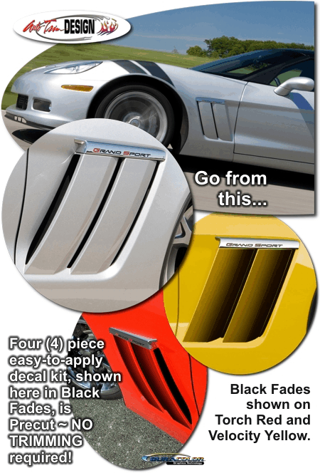 C6 Grand Sport Corvette Side Vent Highlight Decal Kit Fade Style