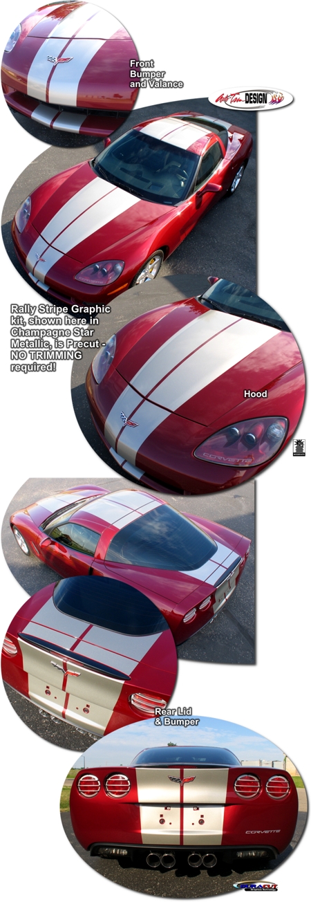 C6 Base, Z06, Grand Sport Corvette Body Rally Race Stripe Kit Style 6, One Color