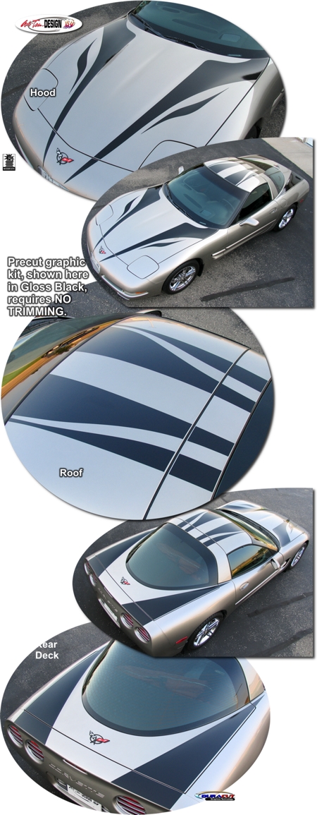 C5 Corvette Radical Hood & Body Rally Stripe Graphic Kit, Style 1, One Color