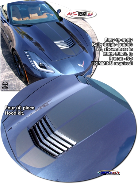 C7 Corvette Hood and Body Rally Stripe Graphic Kit, Style 1, Single Color