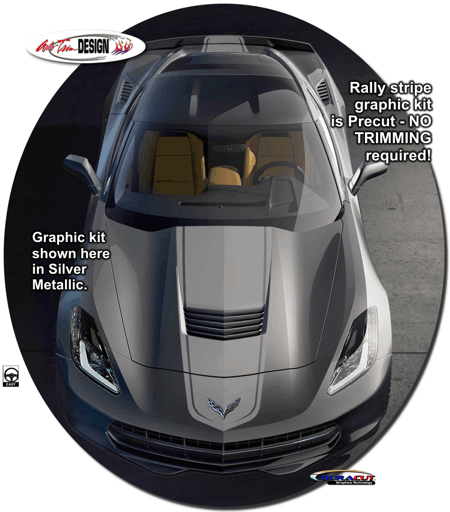 C7 Corvette Hood and Body Rally Stripe Graphic Kit, Style 2, Single Color