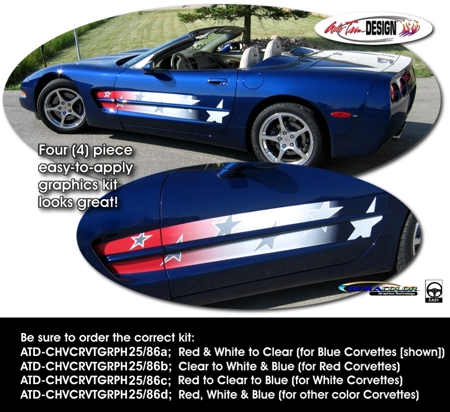 C5 Corvette Body Side Stripes Graphic Patriotic Kit, Style 2