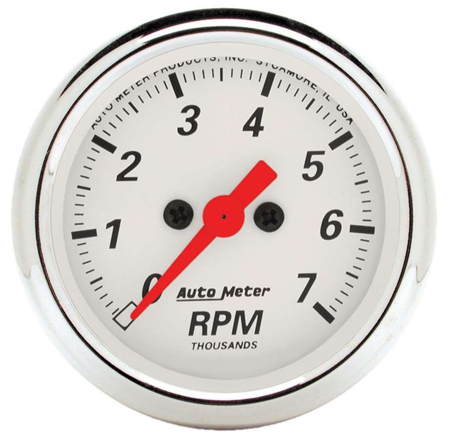 Auto Meter Tachometer, Arctic White, 7000 RPM, Electric, Analog, 2-1/16" Diameter, White Face, Each