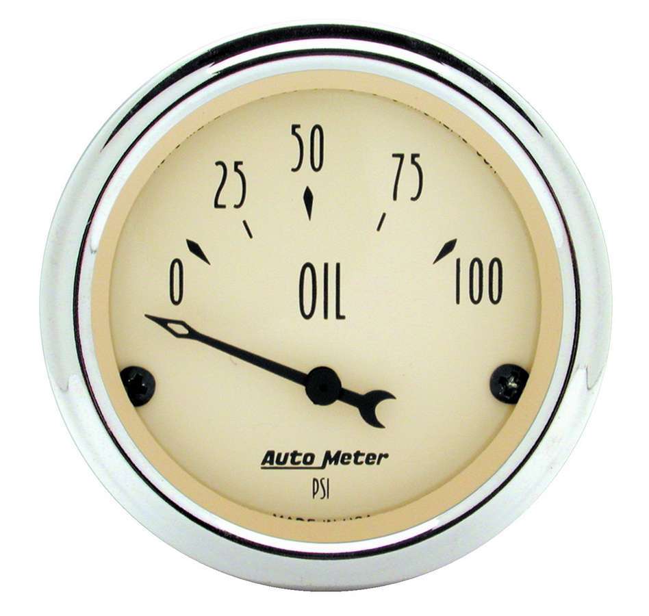 Auto Meter Oil Pressure Gauge, Antique Beige, 0-100 psi, Electric, Analog, Short Sweep, 2-1/16" Diameter, Beige Face, Each