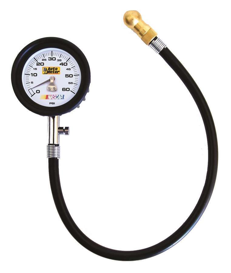 Auto Meter Tire Pressure Gauge, 0-60 PSI, Analog, 2-1/4" Diameter, White Face, 1 lb Increments, Gray Case, Each