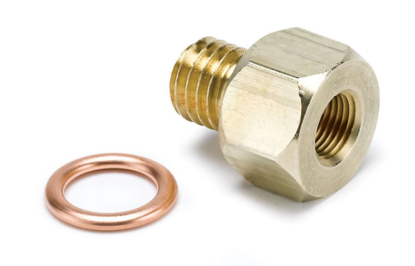 Auto Meter Fitting, Adapter, Straight, 12 mm x 1.75 Male to 1/8" NPT Female, Brass, Natural, Electric Temperature/Pressure Gauge