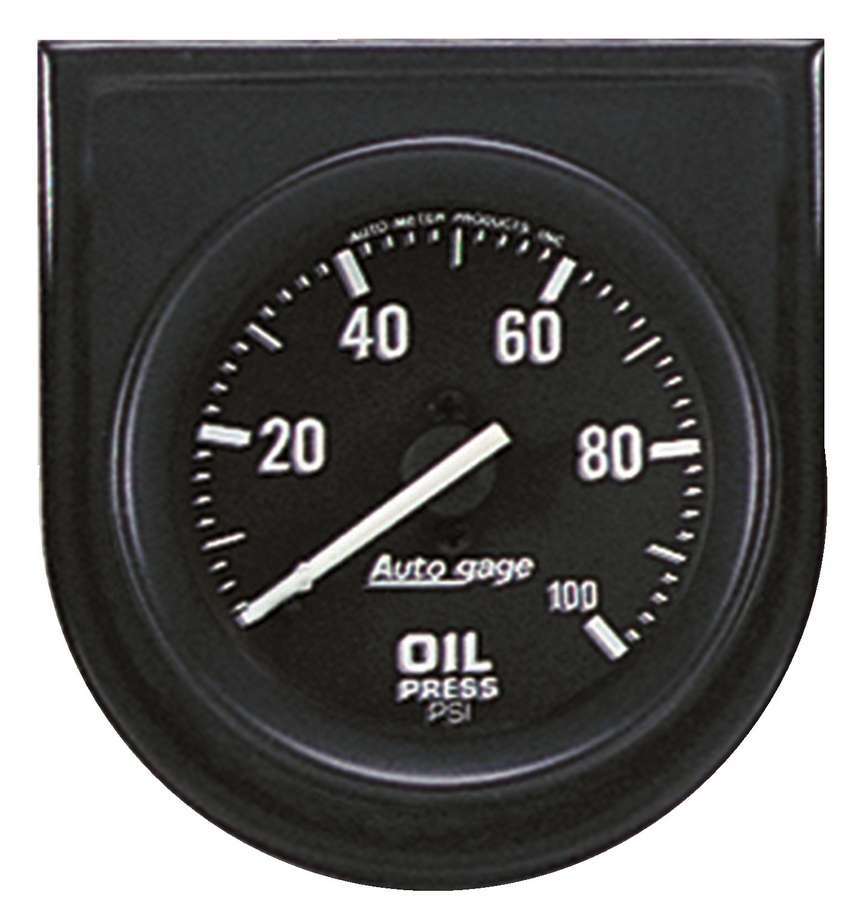 Auto Meter Oil Pressure Gauge, Auto Gage, 0-100 psi, Mechanical, Analog, 2-1/16" Diameter, Mounting Panel, Black Face, Each
