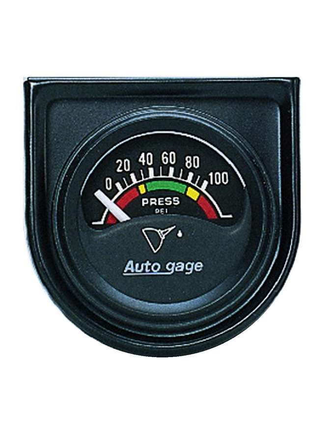 Auto Meter Oil Pressure Gauge, Auto Gage, 0-100 psi, Electric, Analog, Short Sweep, 2-1/16" Diameter, Mounting Panel, Black Face