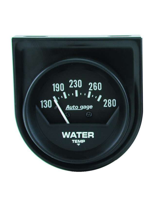 Auto Meter Water Temperature Gauge, Auto Gage, 130-280 Degree F, Mechanical, Analog, Short Sweep, 2-1/16" Diameter, Panel Mount,