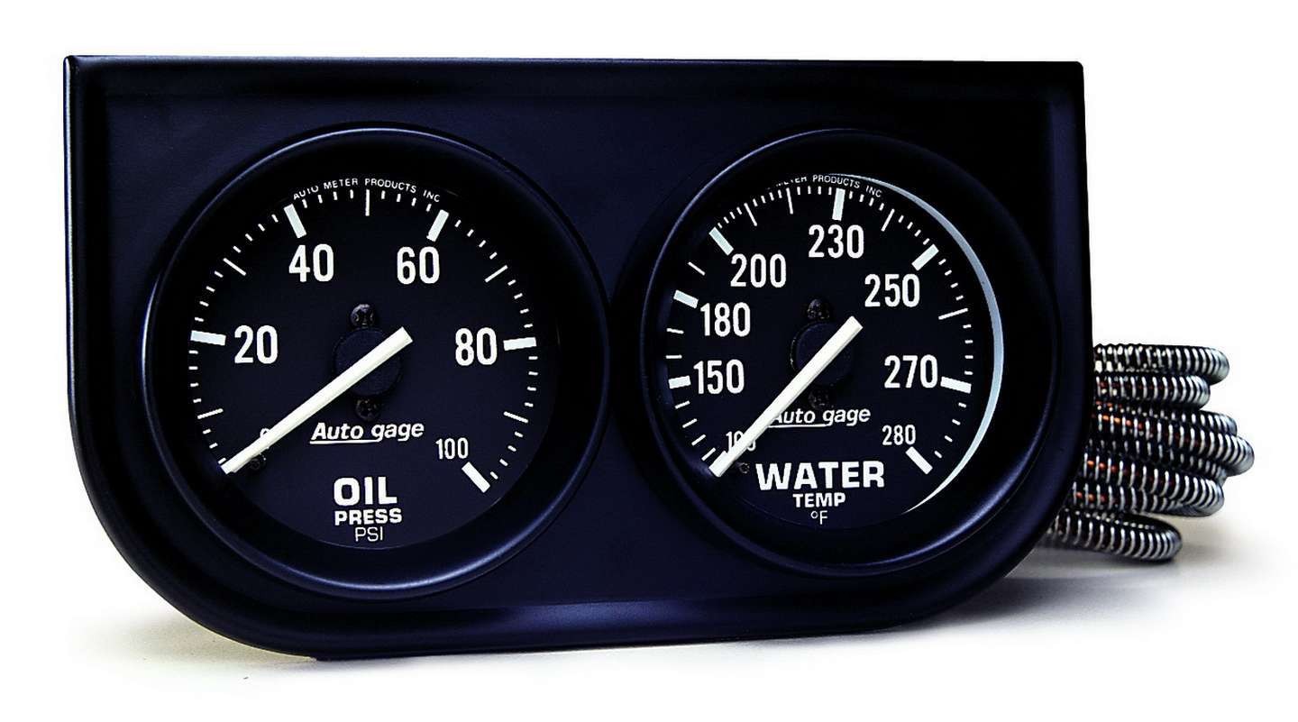 Auto Meter Gauge Panel Assembly, Auto Gage, Analog, Oil Pressure/Water Temperature, Black Face, Kit