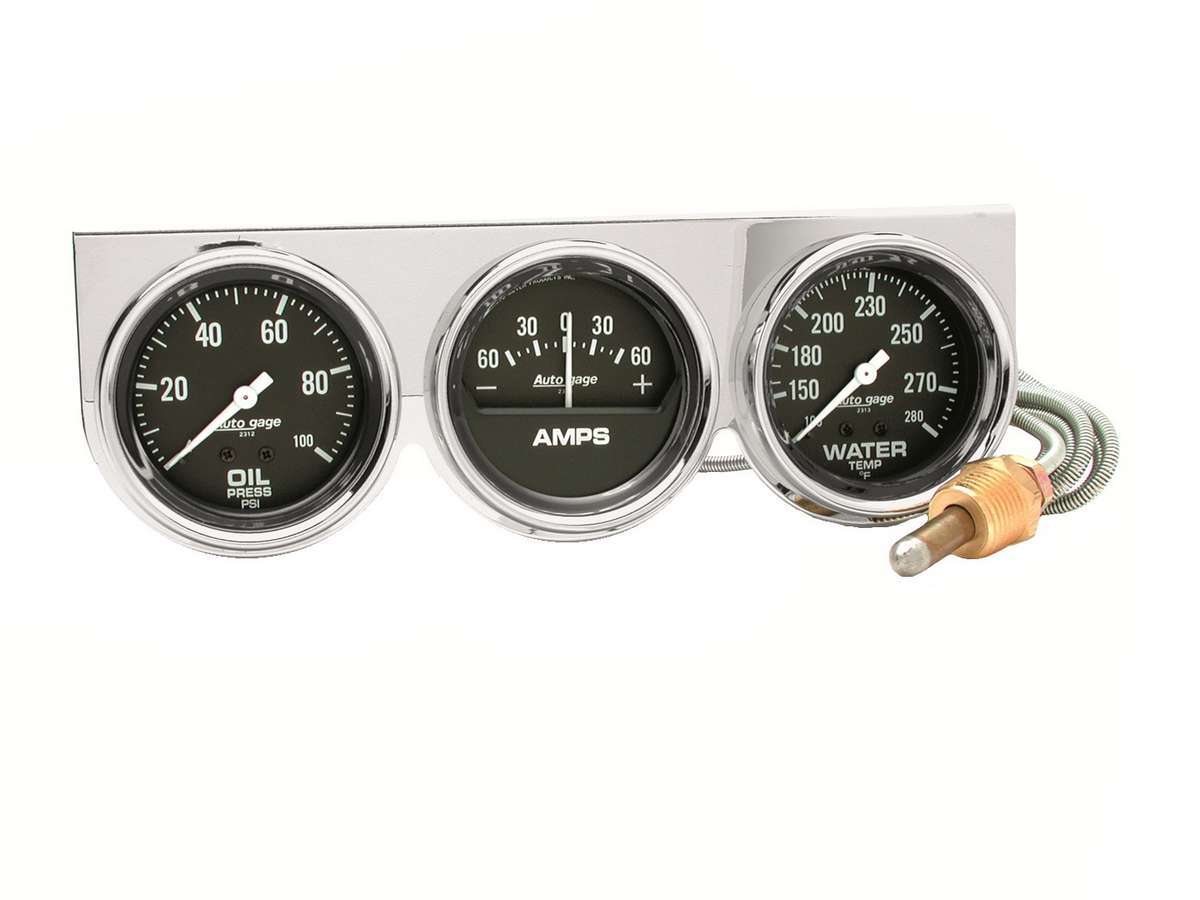 Auto Meter Gauge Panel Assembly, Auto Gage, Analog, Amp/Oil Pressure/Water Temperature, Black Face, Kit