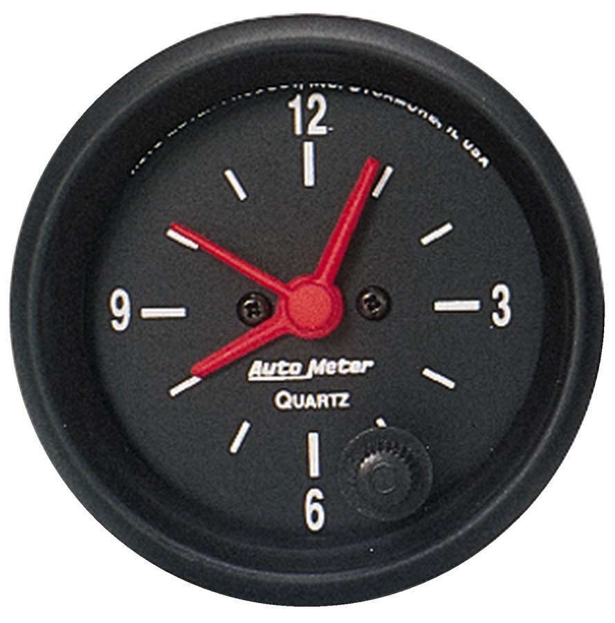 Auto Meter Clock Gauge, Z-series, Electric, Analog, 2-1/16" Diameter, Black Face, Each