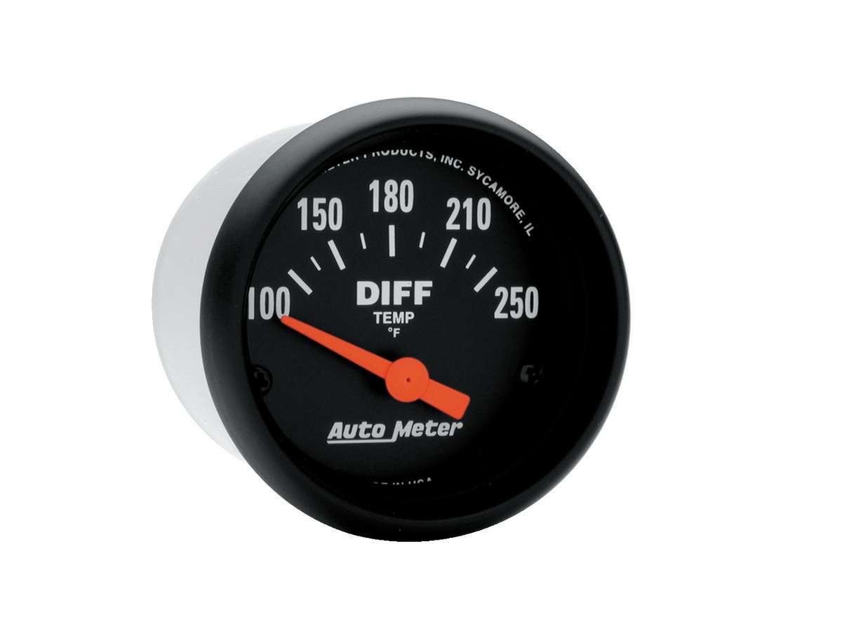 Auto Meter Differential Temperature Gauge, Z-Series, 100-250 Degree F, Electric, Analog, Short Sweep, 2-1/16" Diameter, Black Fa