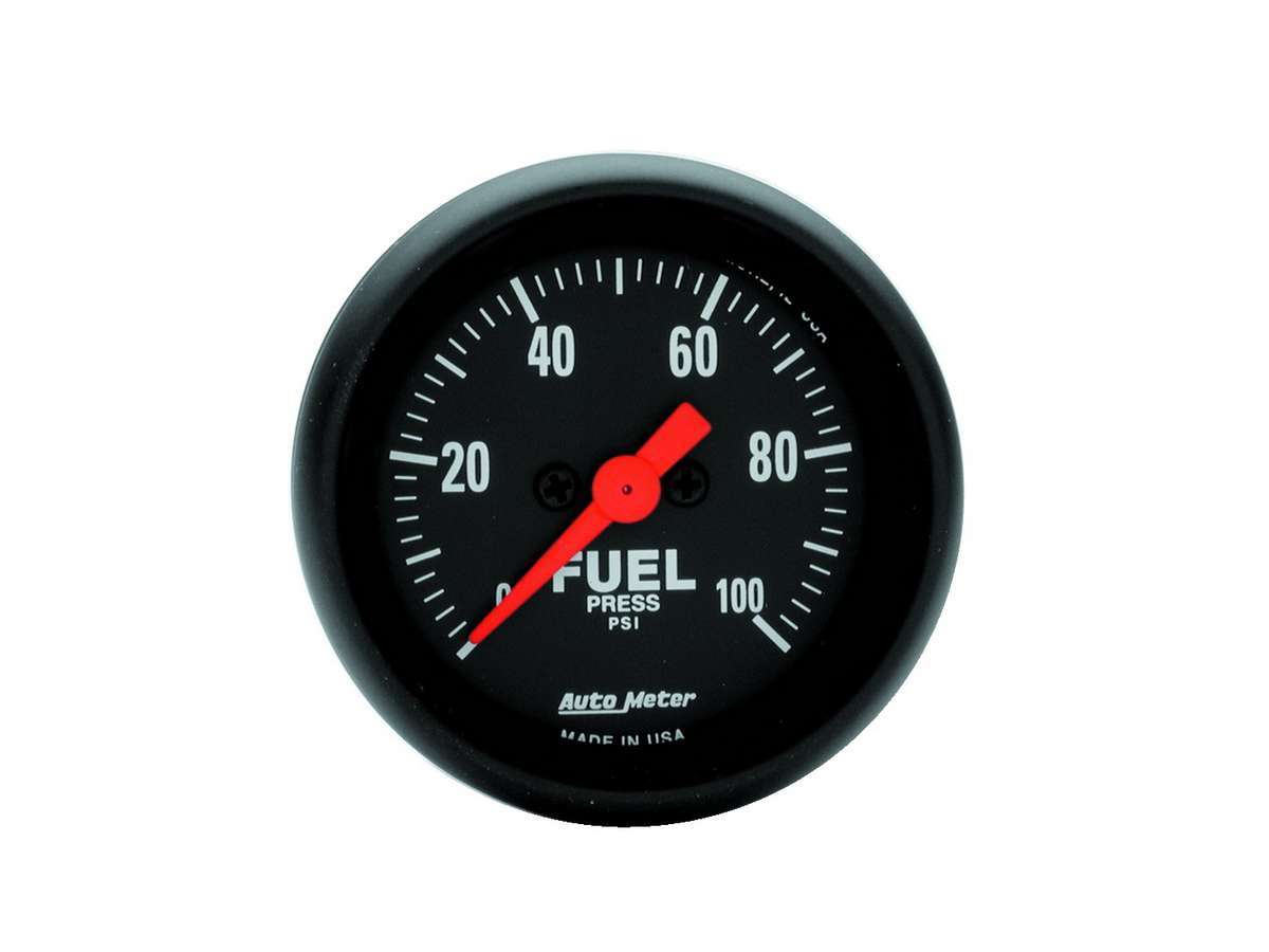 Auto Meter Fuel Pressure Gauge, Z-Series, 0-100 psi, Electric, Analog, Full Sweep, 2-1/16" Diameter, Black Face, Each