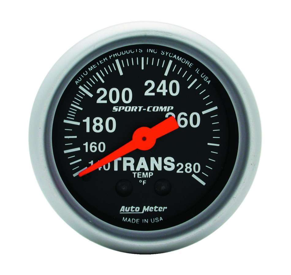 Auto Meter Transmission Temperature Gauge, Sport-Comp, 140-280 Degree F, Mechanical, Analog, 2-1/16" Diameter, Black Face, Each