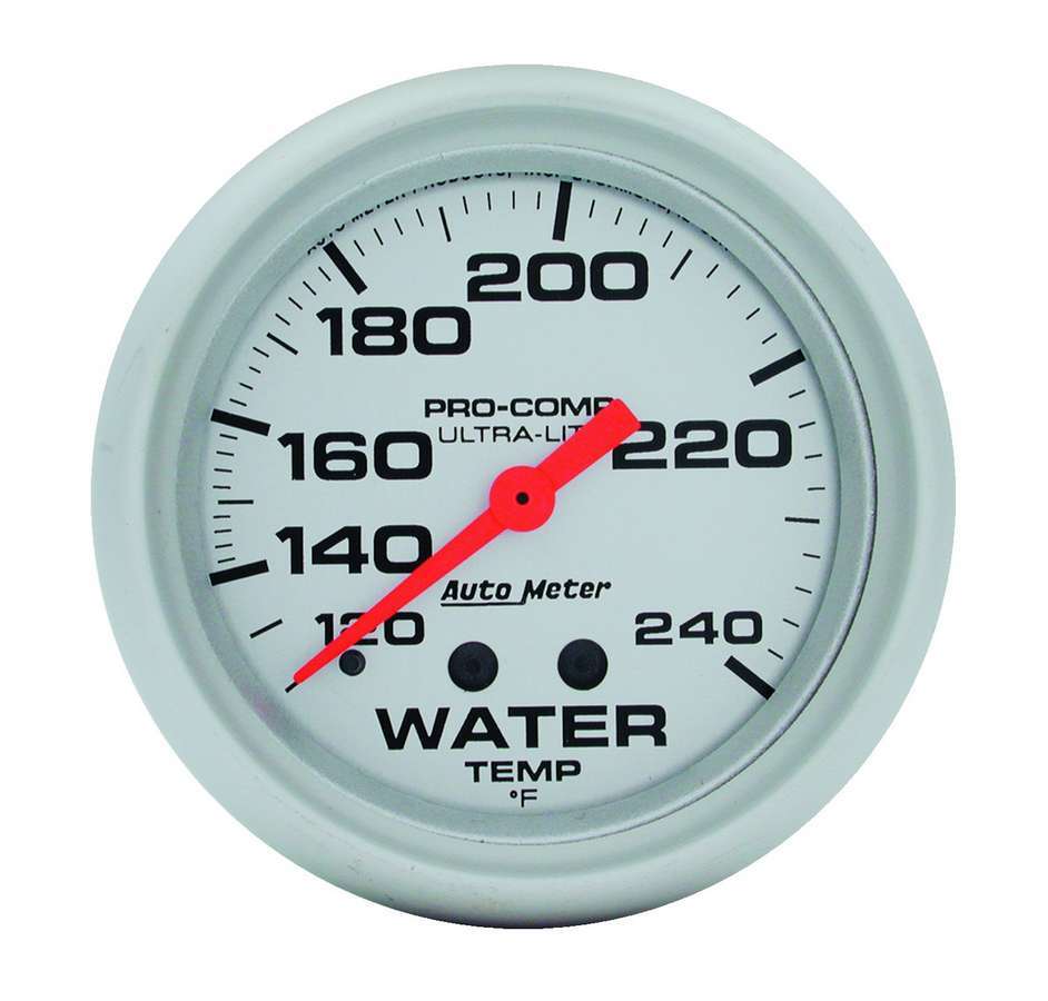 Auto Meter Water Temperature Gauge, Ultra-Lite, 120-240 Degree F, Mechanical, Analog, 2-5/8" Diameter, Silver Face, Each