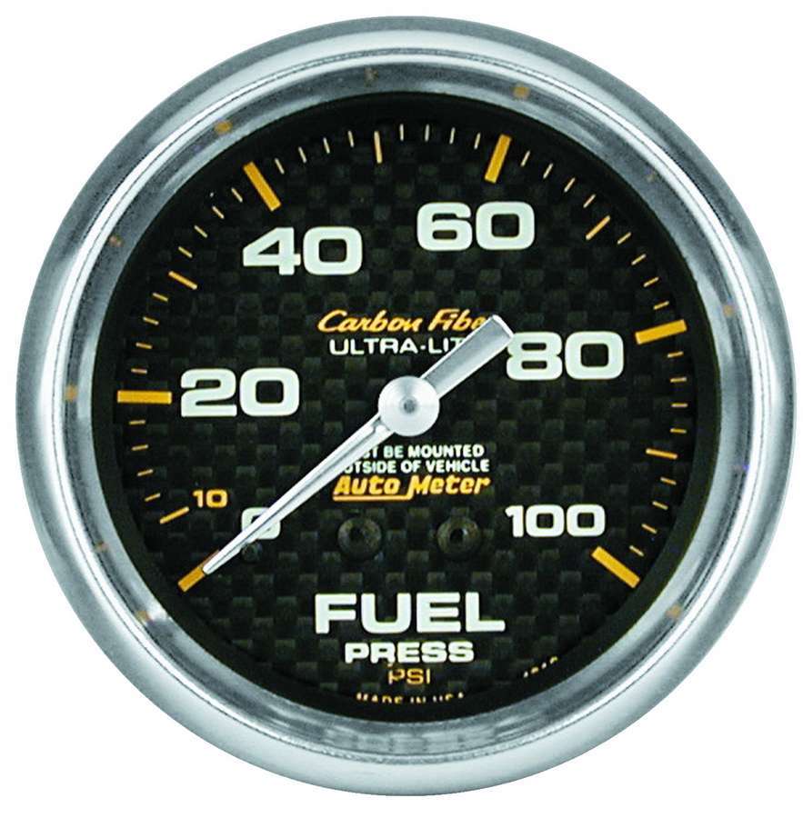 Auto Meter Fuel Pressure Gauge, Carbon Fiber, 0-100 psi, Mechanical, Analog, 2-5/8" Diameter, Carbon Fiber Look Face, Each