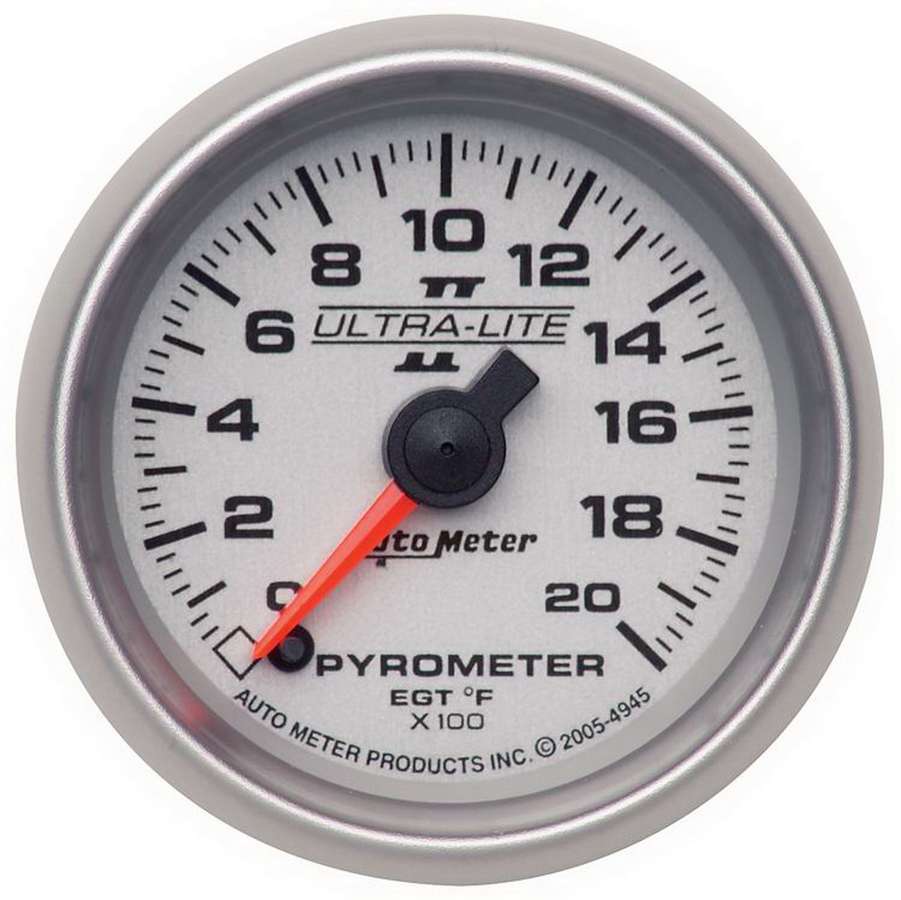 Auto Meter EGT Gauge, Ultra-Lite II, 0-2000 Degree F, Electric, Analog, Full Sweep, 2-1/16" Diameter, Silver Face, Each