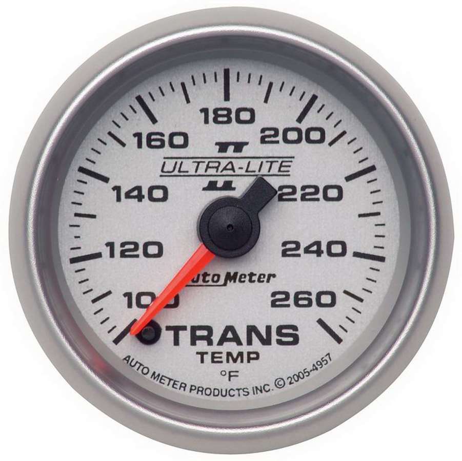 Auto Meter Transmission Temperature Gauge, Ultra-Lite II, 100-260 Degree F, Electric, Analog, Full Sweep, 2-1/16" Diameter, Silv