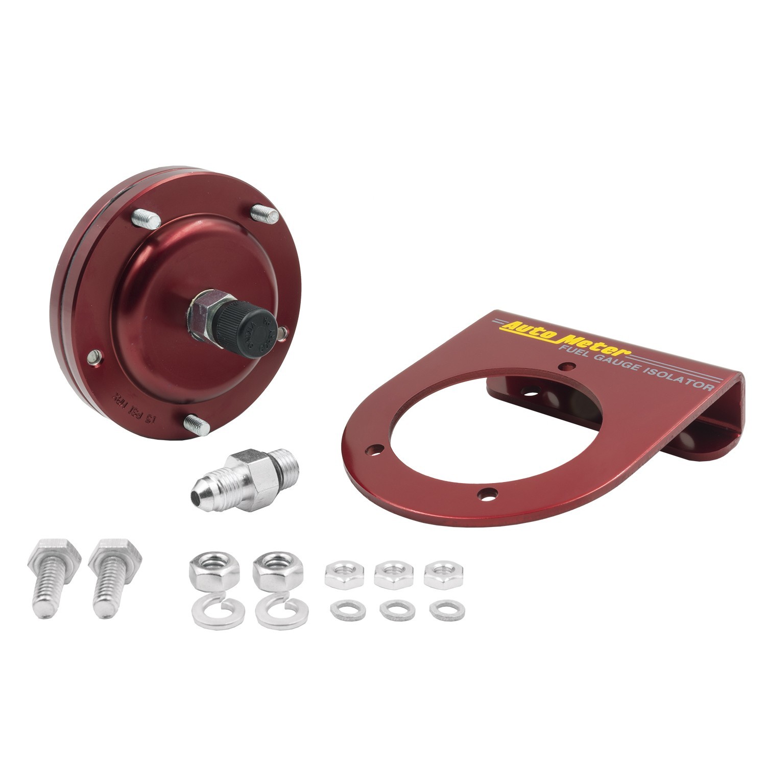 Auto Meter Fuel Pressure Isolator, 4 AN Fittings, Aluminum, Red Anodize, Mechanical Pressure Gauges, Kit
