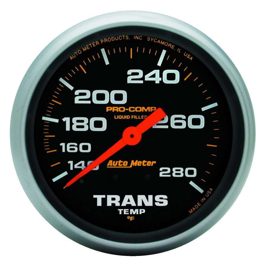 Auto Meter Transmission Temperature Gauge, Pro-Comp, 140-280 Degree F, Mechanical, Analog, 2-5/8" Diameter, Liquid Filled, Black