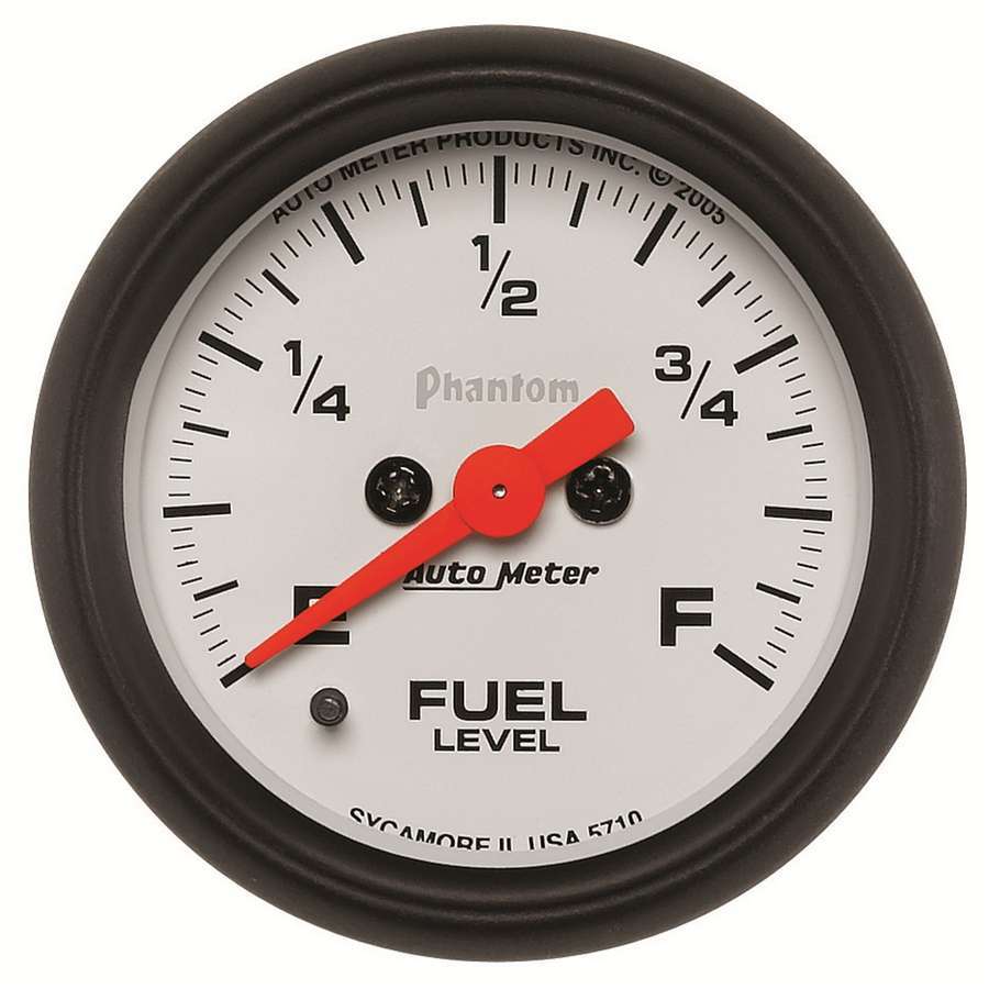 Auto Meter Fuel Level Gauge, Phantom, 0-280 ohm, Electric, Analog, Full Sweep, 2-1/16" Diameter, Programmable, White Face, Each