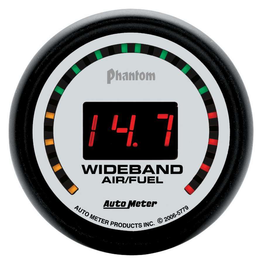 Auto Meter Air-Fuel Ratio Gauge, Phantom, Wideband, 10:1-17:1 AFR, Electric, Digital, 2-1/16" Diameter, White Face, Each