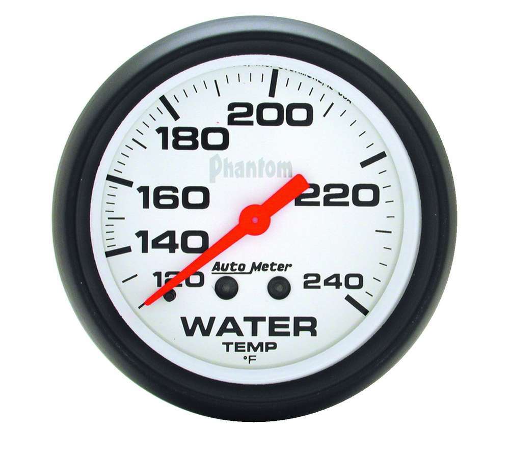 Auto Meter Water Temperature Gauge, Phantom, 120-240 Degree F, Mechanical, Analog, 2-5/8" Diameter, White Face, Each