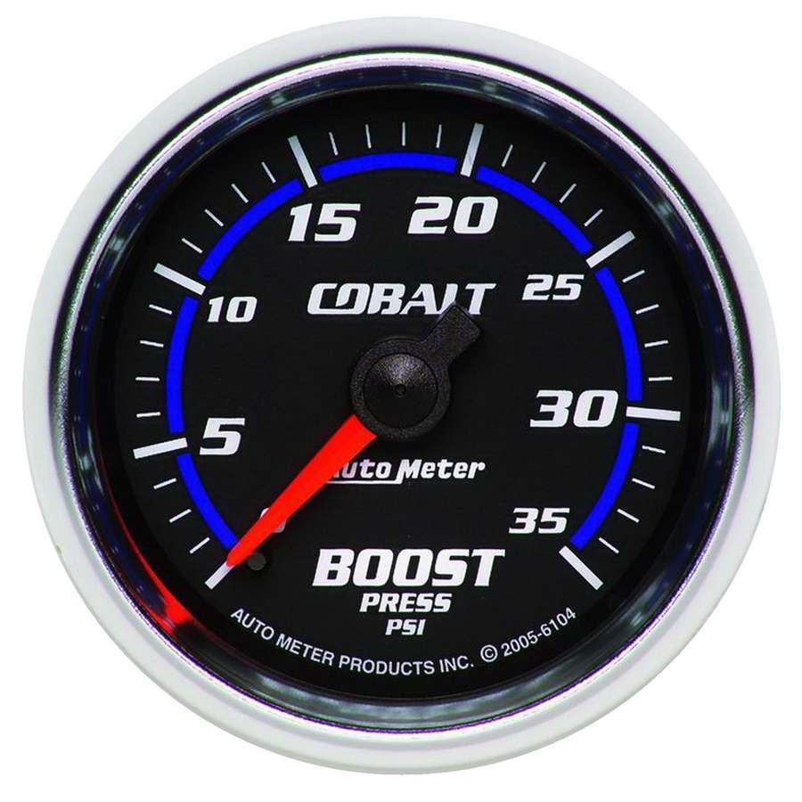Auto Meter Boost Gauge, Cobalt, 0-35 psi, Mechanical, Analog, 2-1/16" Diameter, Black Face, Each