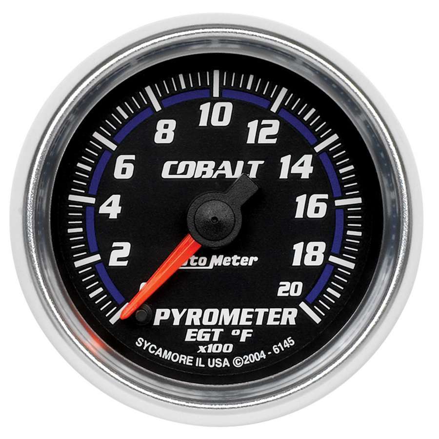 Auto Meter EGT Gauge, Cobalt, 0-2000 Degree F, Electric, Analog, Full Sweep, 2-1/16" Diameter, Black Face, Each