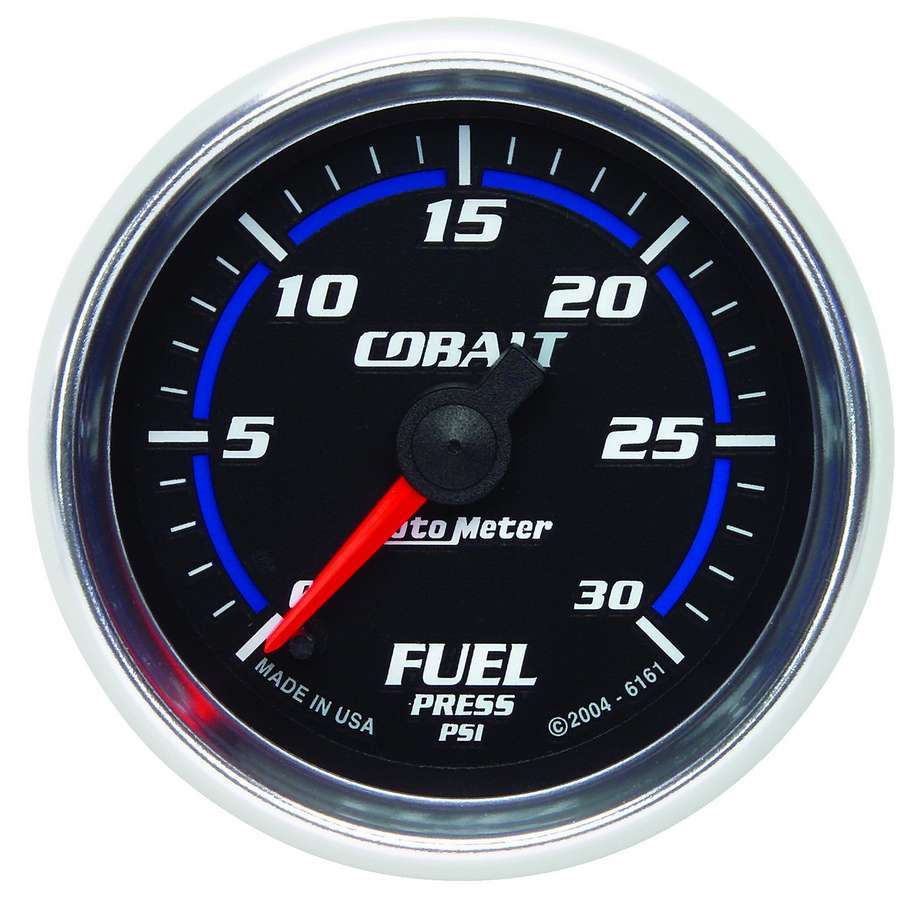 Auto Meter Fuel Pressure Gauge, Cobalt, 0-30 psi, Electric, Analog, Full Sweep, 2-1/16" Diameter, Black Face, Each