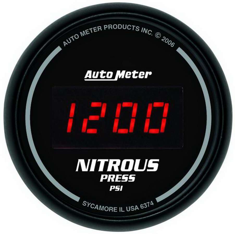 Auto Meter Nitrous Pressure Gauge, Z-series, 0-1600 psi, Electric, Digital, 2-1/16" Diameter, Black Face, Each