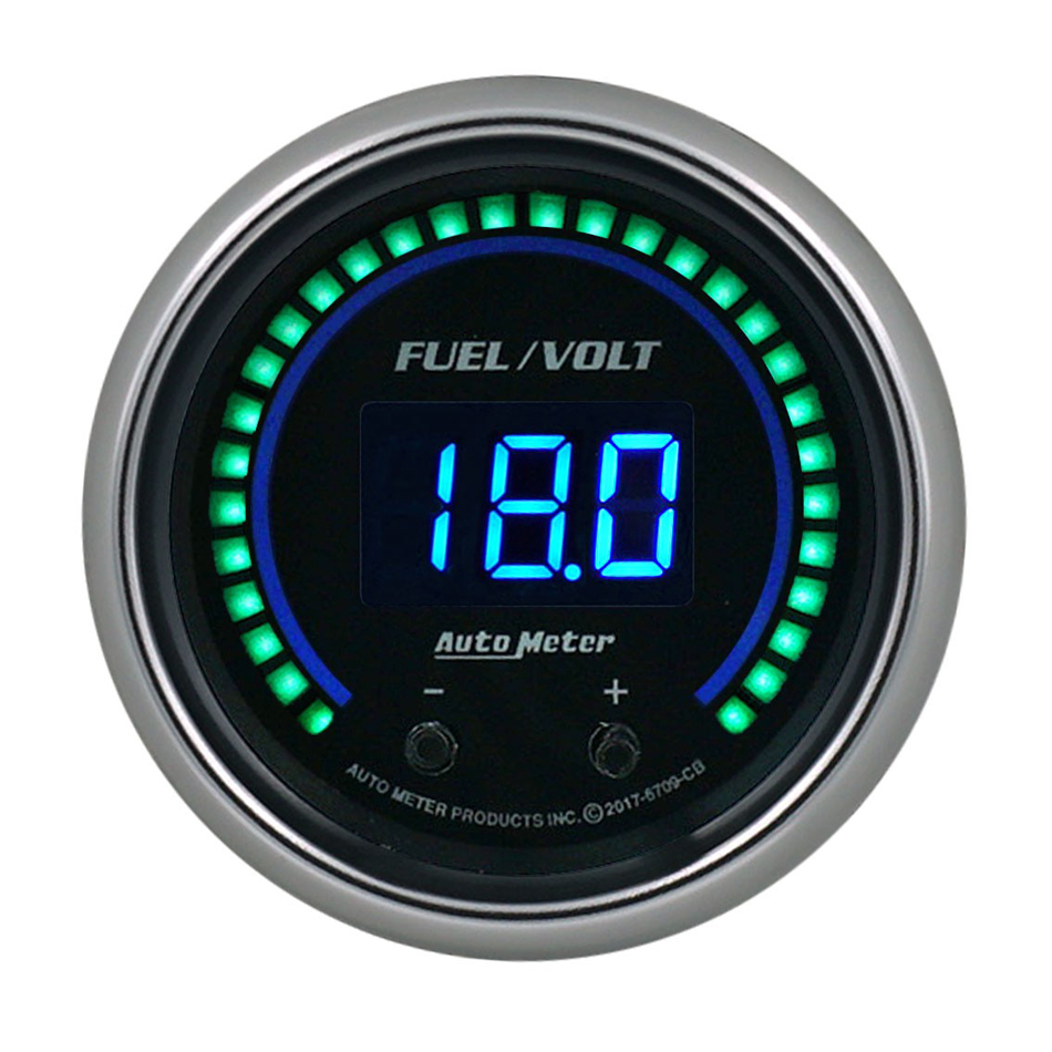 Auto Meter Combination Gauge, Cobalt Elite, Digital, Electric, Fuel Level/Voltmeter, 2-1/16" Diameter, Black Face, Each
