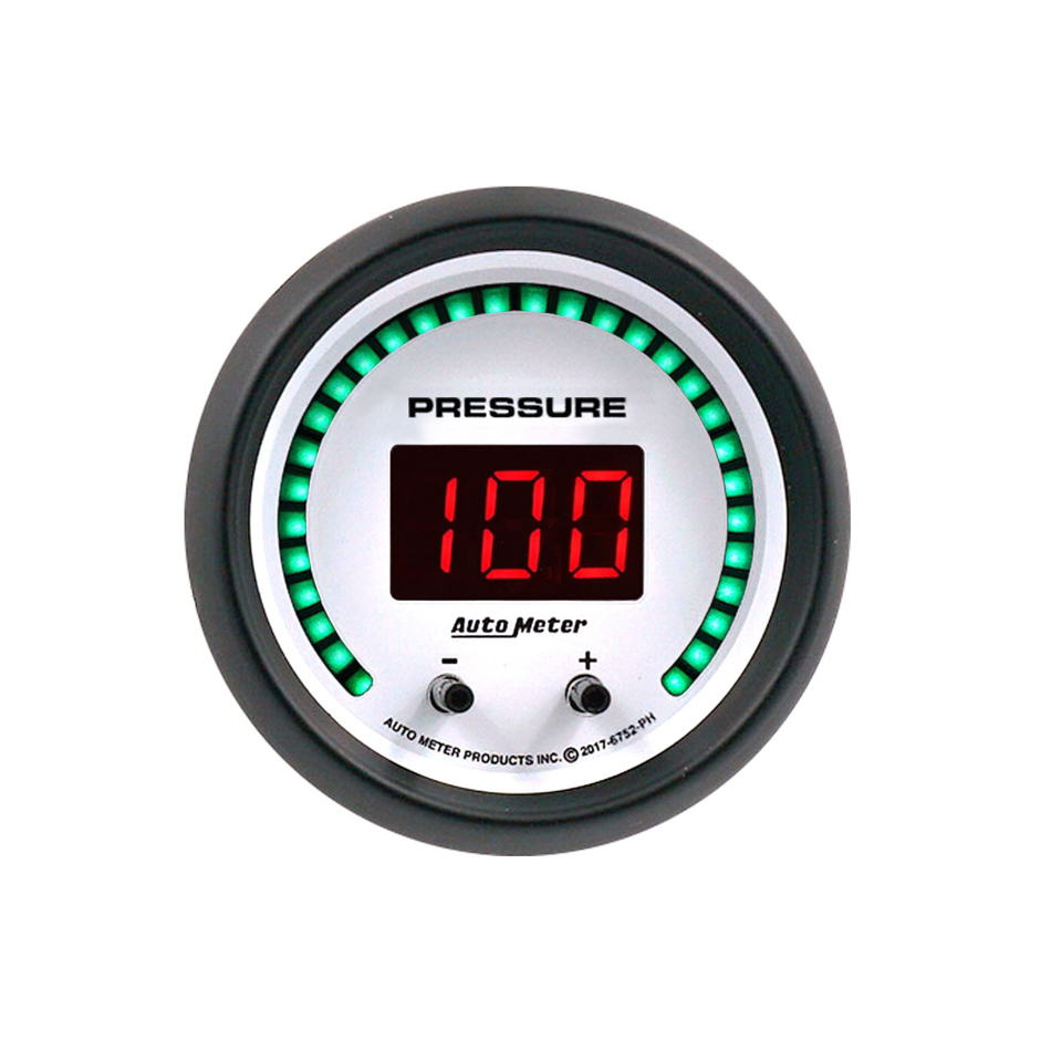 Auto Meter Pressure Gauge, Phantom Elite, Digital, Electric, 0-1600 PSI/0-110 Bar, 2-1/16 in, White Face, Each