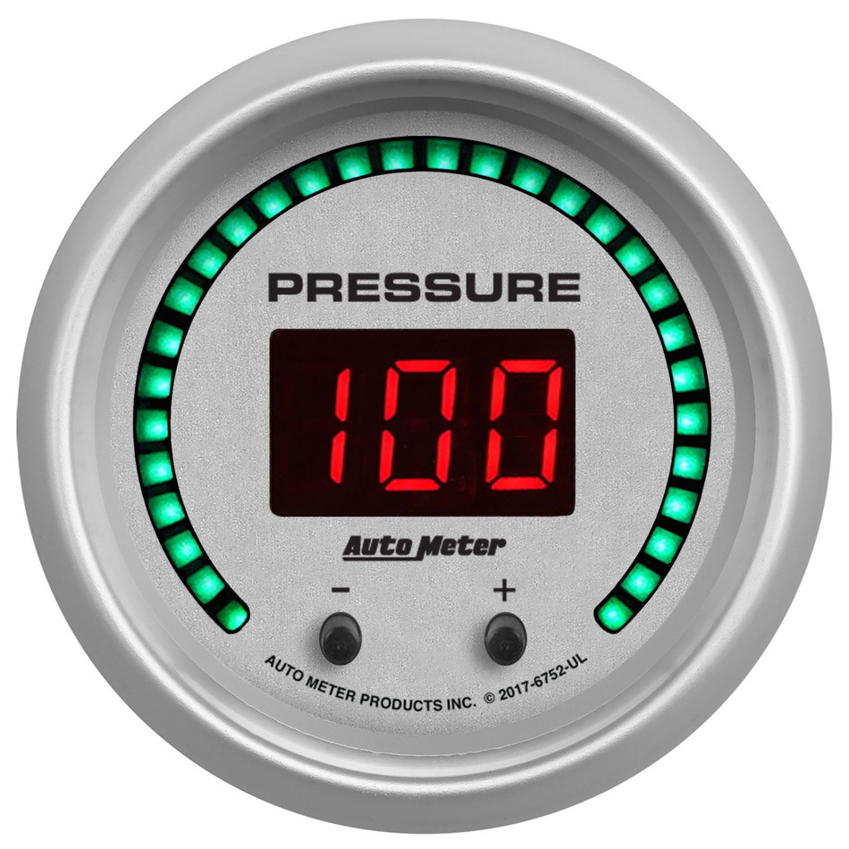 Auto Meter Pressure Gauge, Ultra-Lite Elite, Digital, Electric, 0-1600 PSI/0-110 Bar, 2-1/16 in, White Face, Each