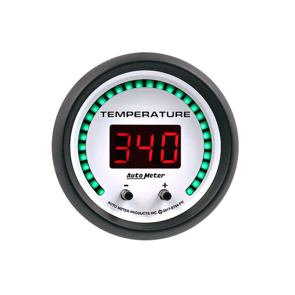 Auto Meter Temperature Gauge, Phantom Elite, Digital, Electric, 60-340 Degree F/40-170 Degree C, 2-1/16 in, White Face, Each