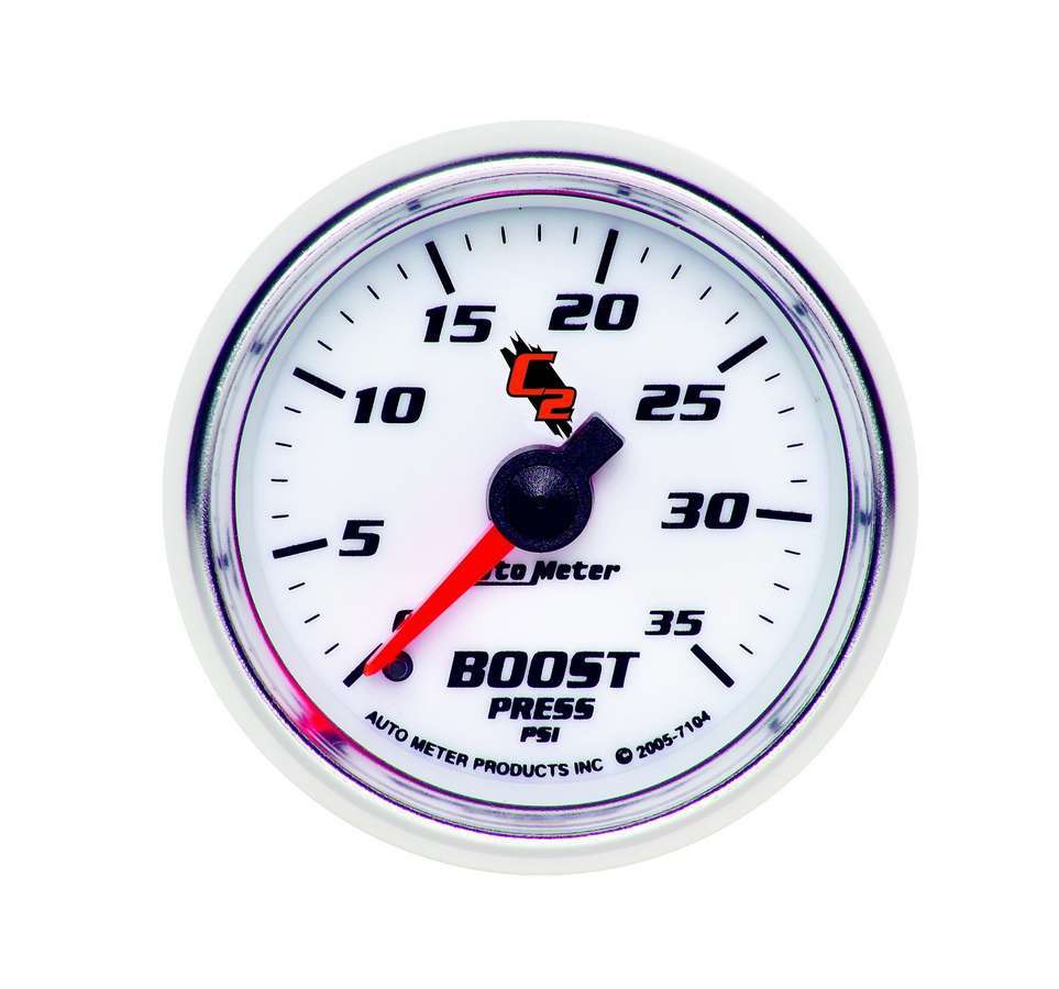 Auto Meter Boost Gauge, C2, 0-35 psi, Mechanical, Analog, 2-1/16" Diameter, White Face, Each