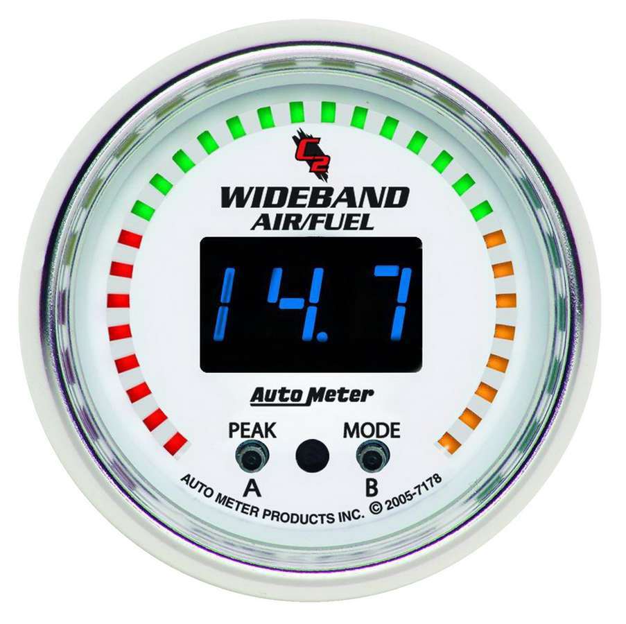 Auto Meter Air-Fuel Ratio Gauge, C2, Wideband, 6:1-20:1 AFR, Electric, Digital, 2-1/16" Diameter, White Face, Each