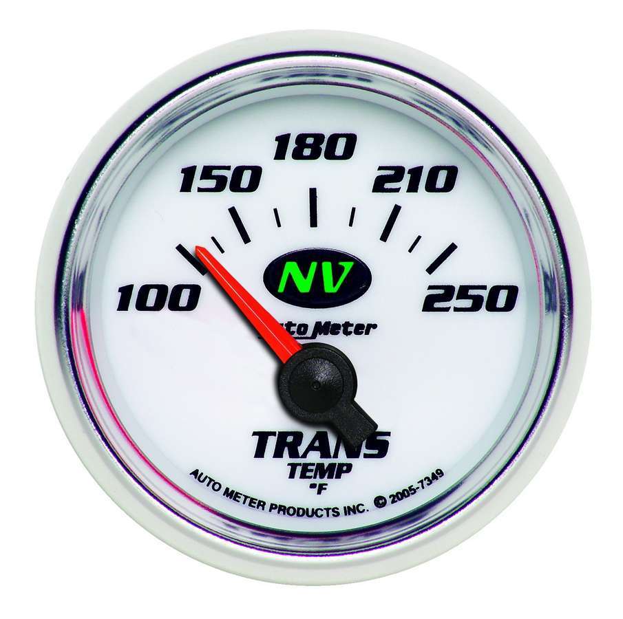Auto Meter Transmission Temperature Gauge, NV, 100-250 Degree F, Electric, Analog, Short Sweep, 2-1/16" Diameter, White Face, Ea