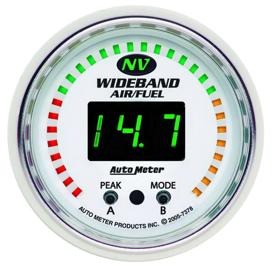 Auto Meter Air-Fuel Ratio Gauge, NV, Wideband, 6:1-20:1 AFR, Electric, Digital, 2-1/16" Diameter, White Face, Each