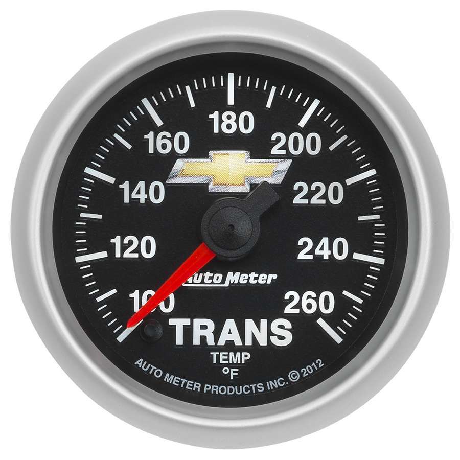 Auto Meter Transmission Temperature Gauge, COPO Camaro, 100-260 Degree F, Electric, Analog, Full Sweep, 2-1/16" Diameter, Bowtie