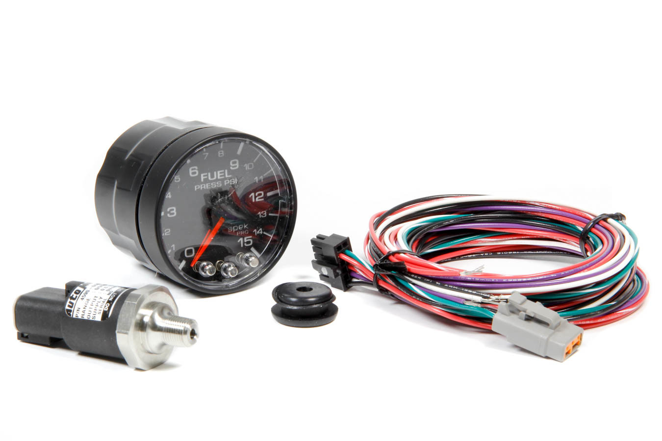Auto Meter Fuel Pressure Gauge, Spek Pro, 0-15 psi, Electric, Analog, Full Sweep, 2-1/16" Diameter, Black Face, Each