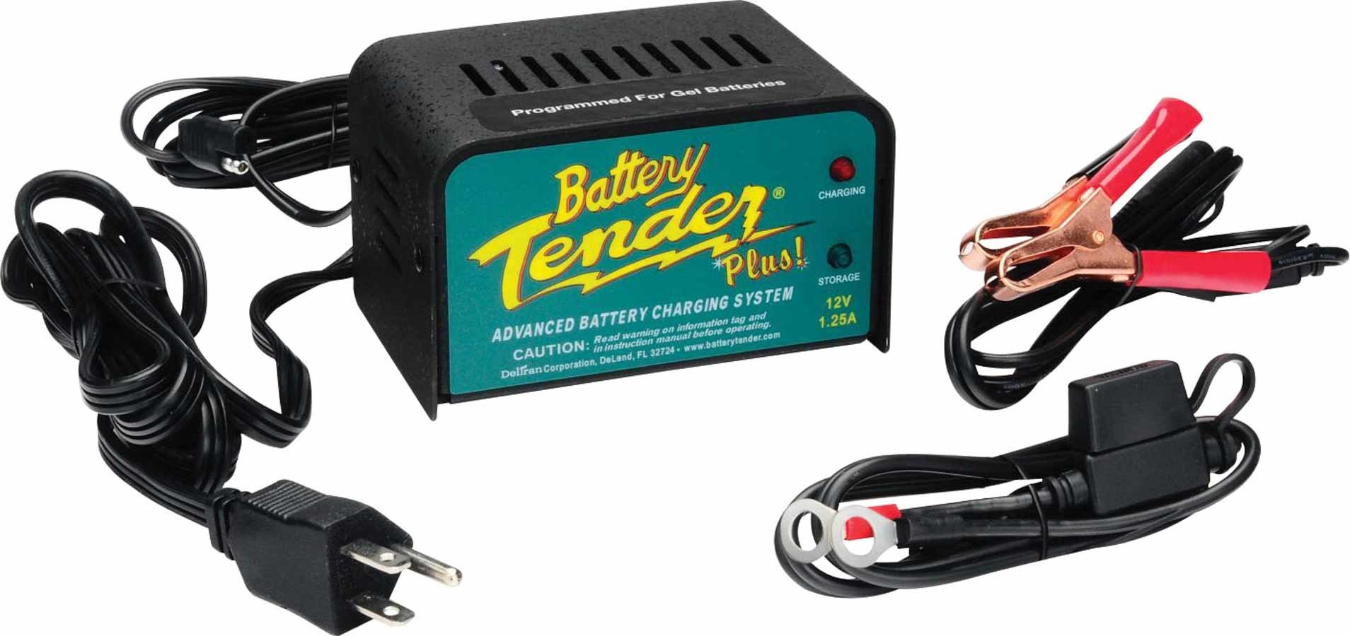BATTERY TENDER Battery Charger, Battery Tender Plus, 12V, 1.25 amp, 4 Step Charging Program, Quick Connect Harness, Each