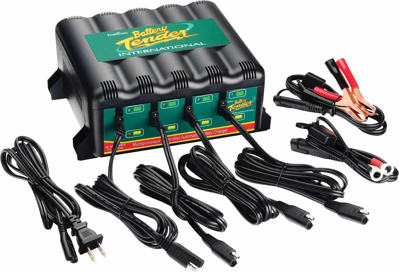 BATTERY TENDER Battery Charger, Battery Tender International, Universal AC Input, 4 Independent Stations, 12V, 1.25 amp, 4 St