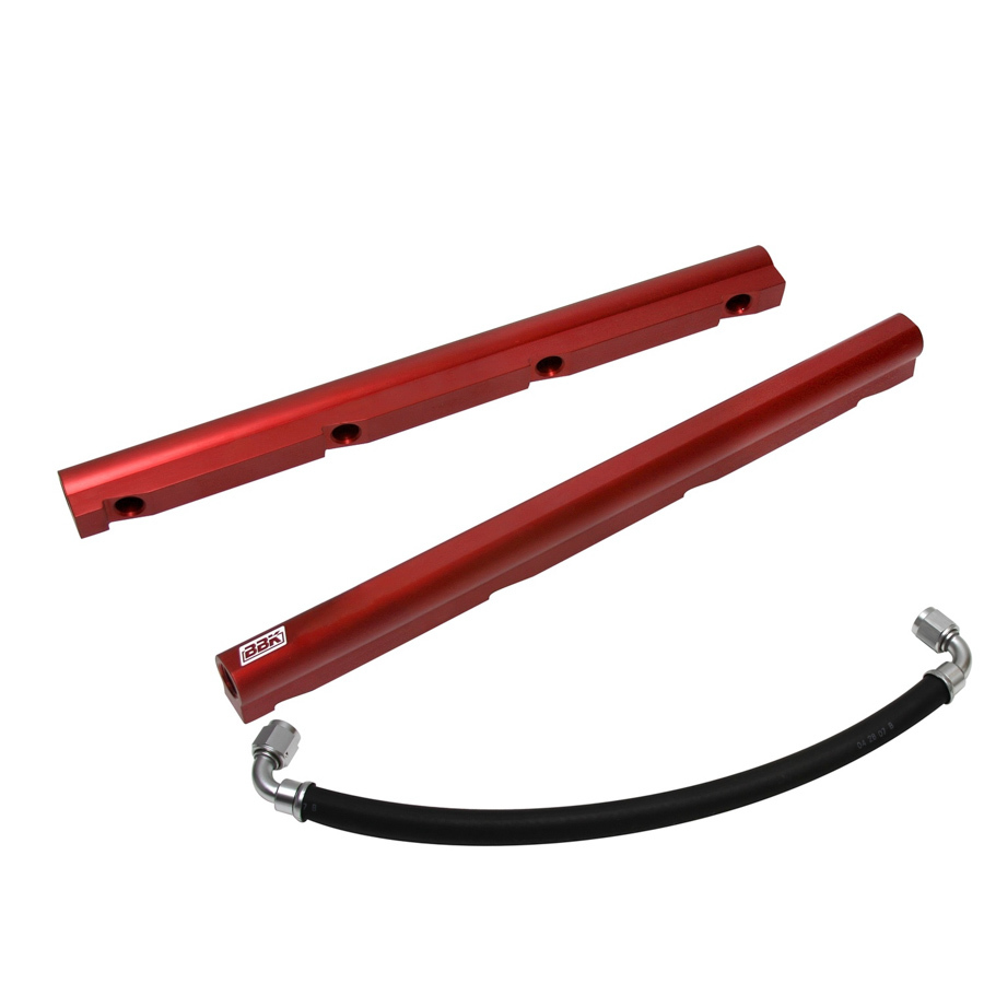 BBK Fuel Rail, High-Flow, 6 AN Female O-Ring Inlet, 6 AN Female O-Ring Outlet, Aluminum, Red Anodize, Hardware Inc