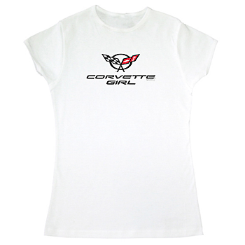 Corvette Girl White Ladies Fashion Tee -M -