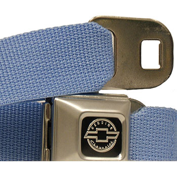 Chevy Logo Seatbelt Buckle Belt w/Baby Blue Webbing  -BDCHSBB-BB