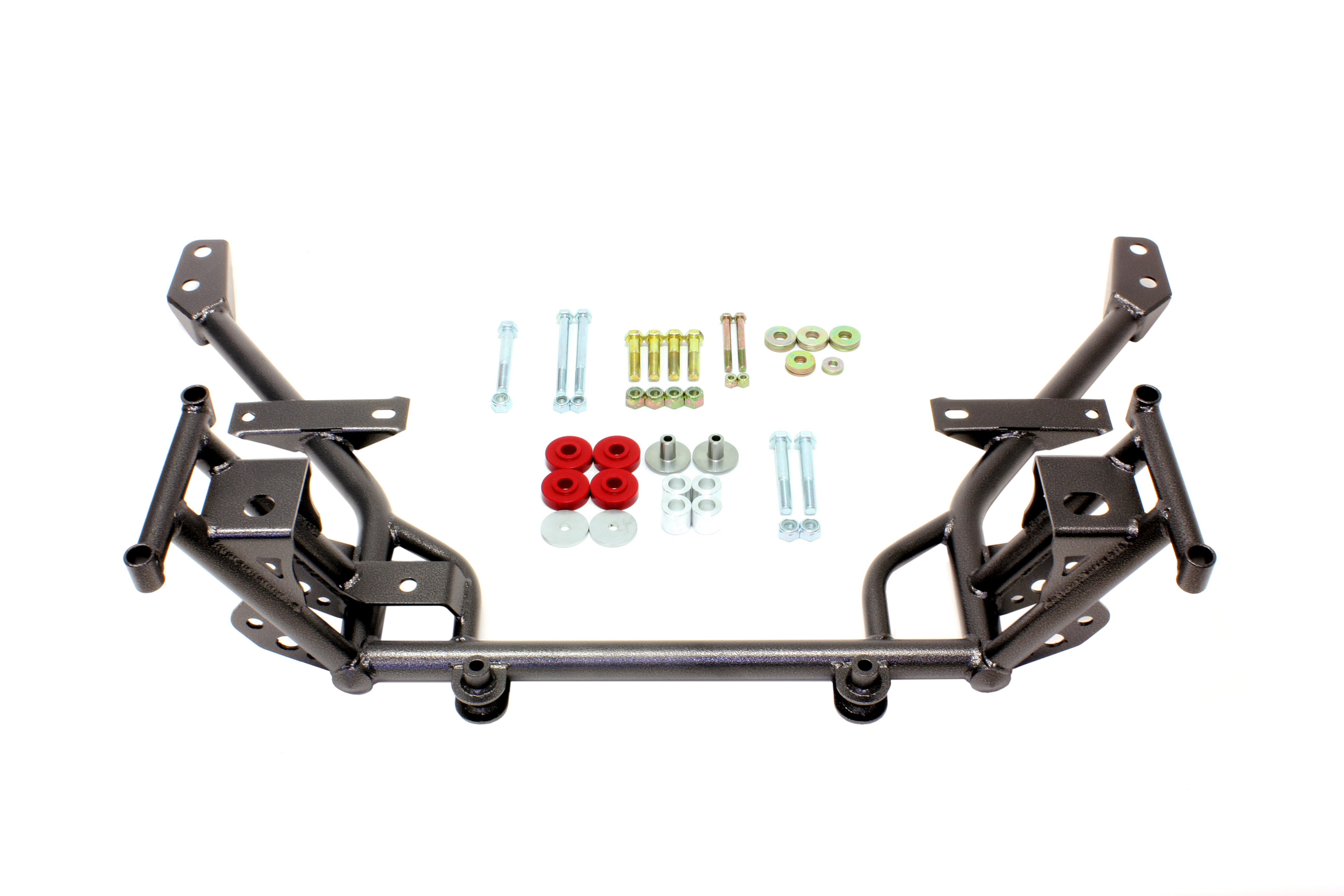 BMR Suspension K-Member, Tubular, Factory Steering Rack, Stock Motor Mounts Lowered 1/2 in, Steel, Black Powder Coat, Ford Mu