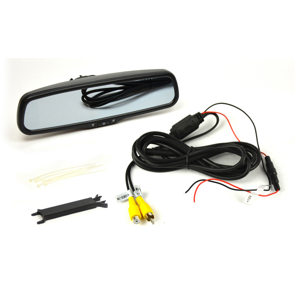 LCD Display Mirror, Rear View, RCA Connectors, 4.3 in Display, Each